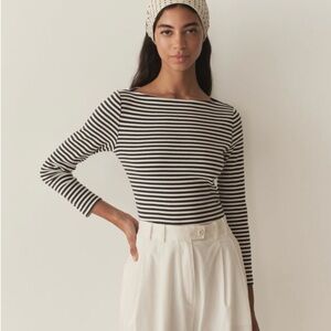 Doen blue and White Striped Long Sleeve Top